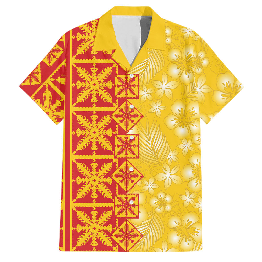 Kahili Quilt Hawaii Family Matching Off Shoulder Maxi Dress and Hawaiian Shirt Tropical Flower Seamless Half Style LT14 Dad's Shirt - Short Sleeve Yellow - Polynesian Pride