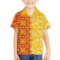Kahili Quilt Hawaii Family Matching Off Shoulder Maxi Dress and Hawaiian Shirt Tropical Flower Seamless Half Style LT14 Son's Shirt Yellow - Polynesian Pride