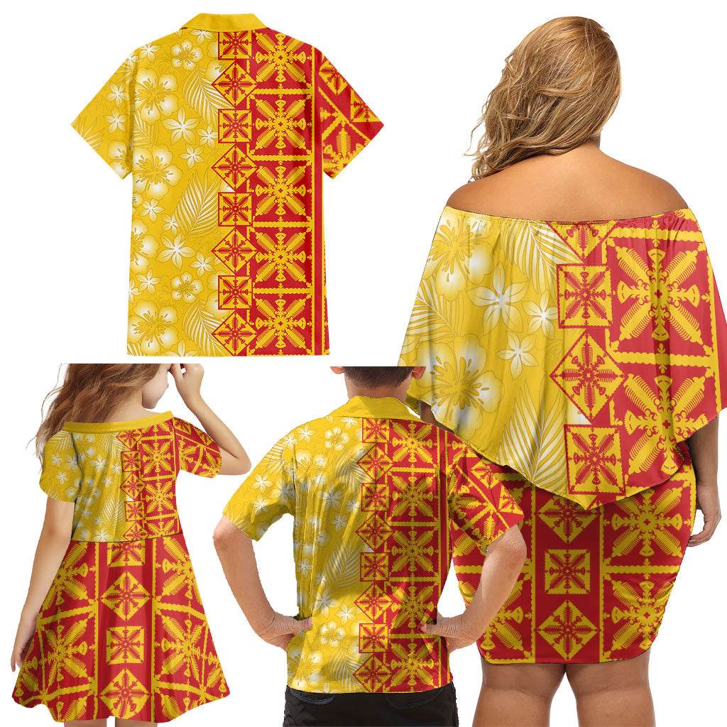 Kahili Quilt Hawaii Family Matching Off Shoulder Short Dress and Hawaiian Shirt Tropical Flower Seamless Half Style LT14 - Polynesian Pride