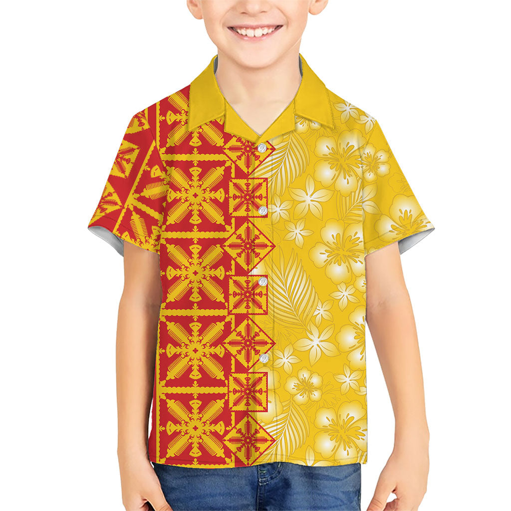 Kahili Quilt Hawaii Family Matching Puletasi and Hawaiian Shirt Tropical Flower Seamless Half Style