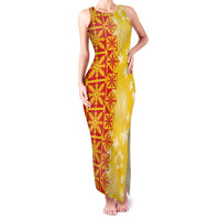 Kahili Quilt Hawaii Family Matching Tank Maxi Dress and Hawaiian Shirt Tropical Flower Seamless Half Style LT14 Mom's Dress Yellow - Polynesian Pride