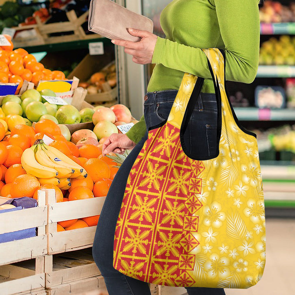 Kahili Quilt Hawaii Grocery Bag Tropical Flower Seamless Half Style