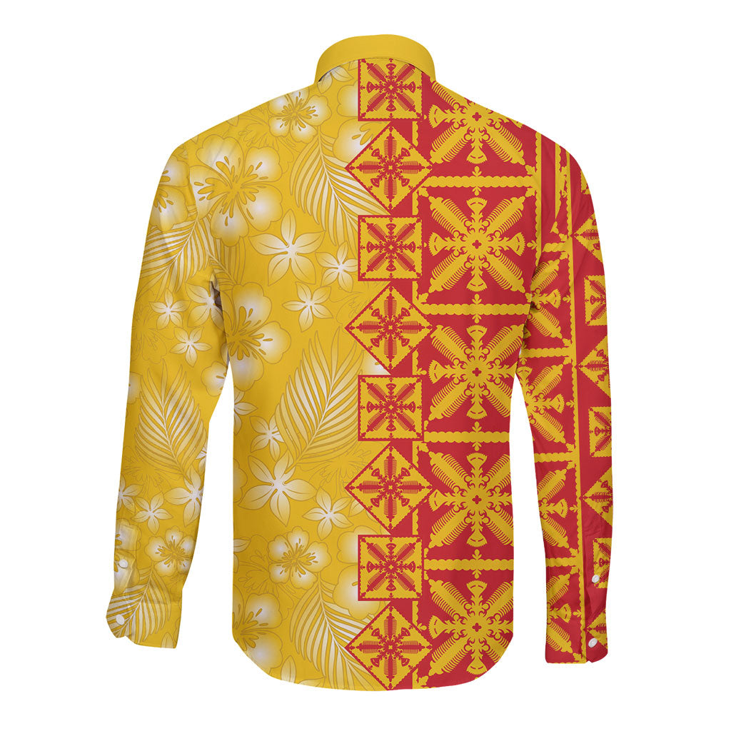 Kahili Quilt Hawaii Long Sleeve Button Shirt Tropical Flower Seamless Half Style