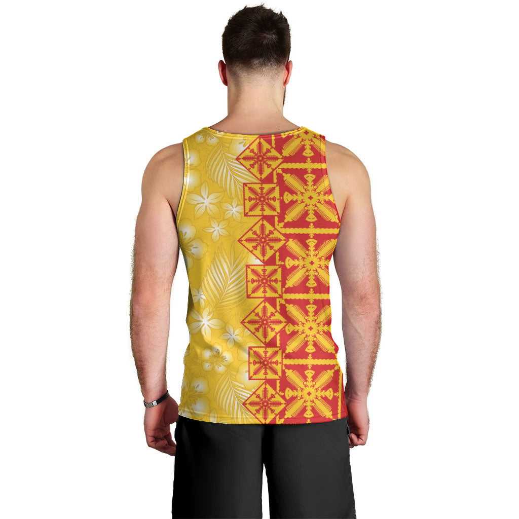 Kahili Quilt Hawaii Men Tank Top Tropical Flower Seamless Half Style