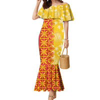 Kahili Quilt Hawaii Mermaid Dress Tropical Flower Seamless Half Style