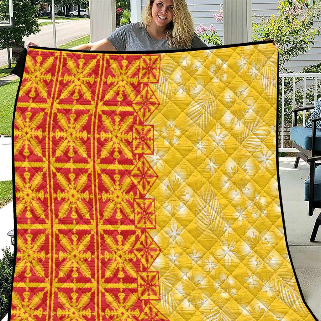 Kahili Quilt Hawaii Quilt Tropical Flower Seamless Half Style LT14 Yellow - Polynesian Pride