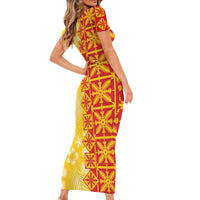 Kahili Quilt Hawaii Short Sleeve Bodycon Dress Tropical Flower Seamless Half Style