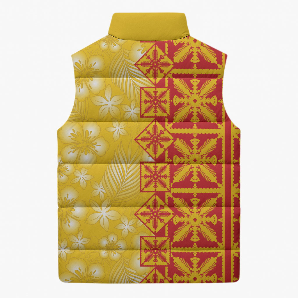 Kahili Quilt Hawaii Sleeveless Puffer Jacket Tropical Flower Seamless Half Style