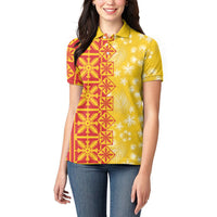 Kahili Quilt Hawaii Women Polo Shirt Tropical Flower Seamless Half Style
