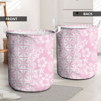Pastel Pink Kahili Quilt Hawaii Laundry Basket Tropical Flower Seamless Half Style