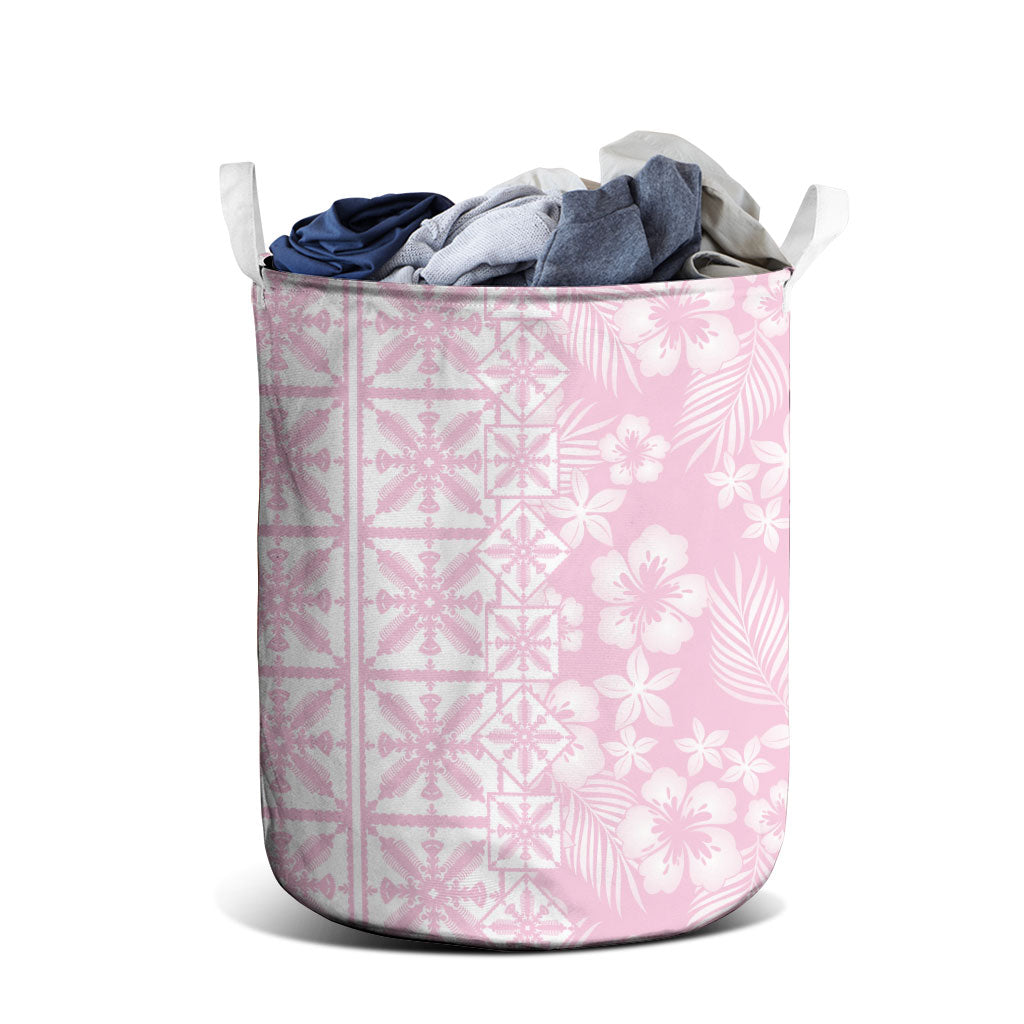 Pastel Pink Kahili Quilt Hawaii Laundry Basket Tropical Flower Seamless Half Style