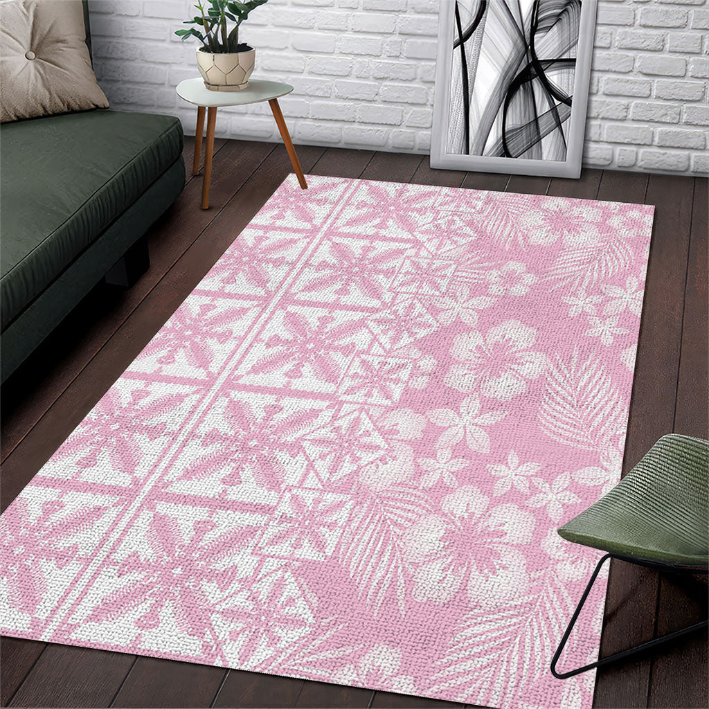Pastel Pink Kahili Quilt Hawaii Area Rug Tropical Flower Seamless Half Style
