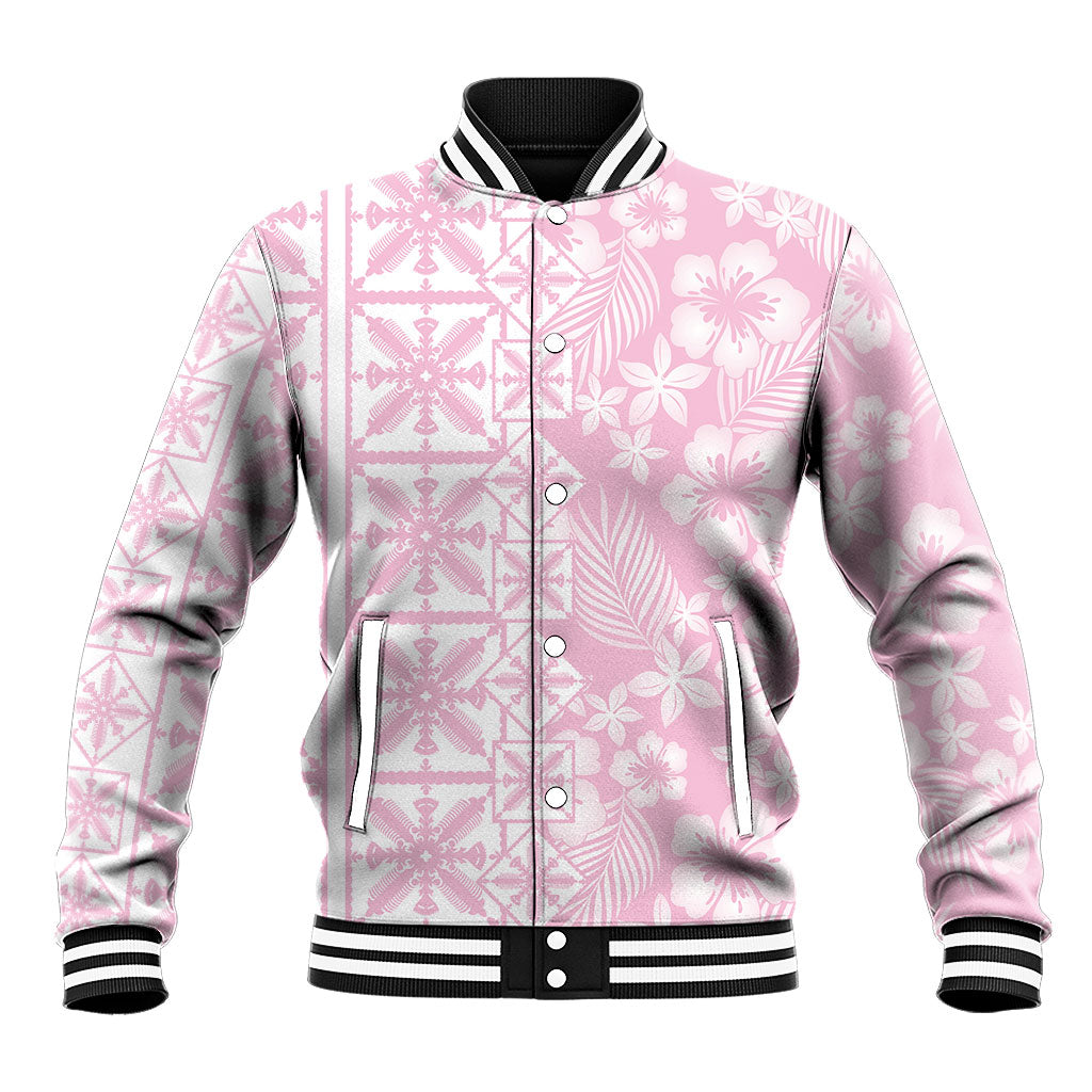 Pastel Pink Kahili Quilt Hawaii Baseball Jacket Tropical Flower Seamless Half Style