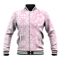 Pastel Pink Kahili Quilt Hawaii Baseball Jacket Tropical Flower Seamless Half Style