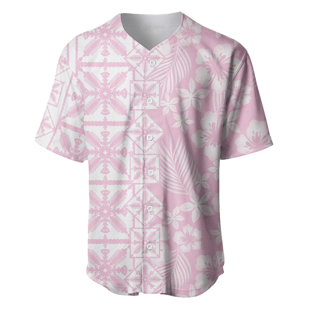 Pastel Pink Kahili Quilt Hawaii Baseball Jersey Tropical Flower Seamless Half Style