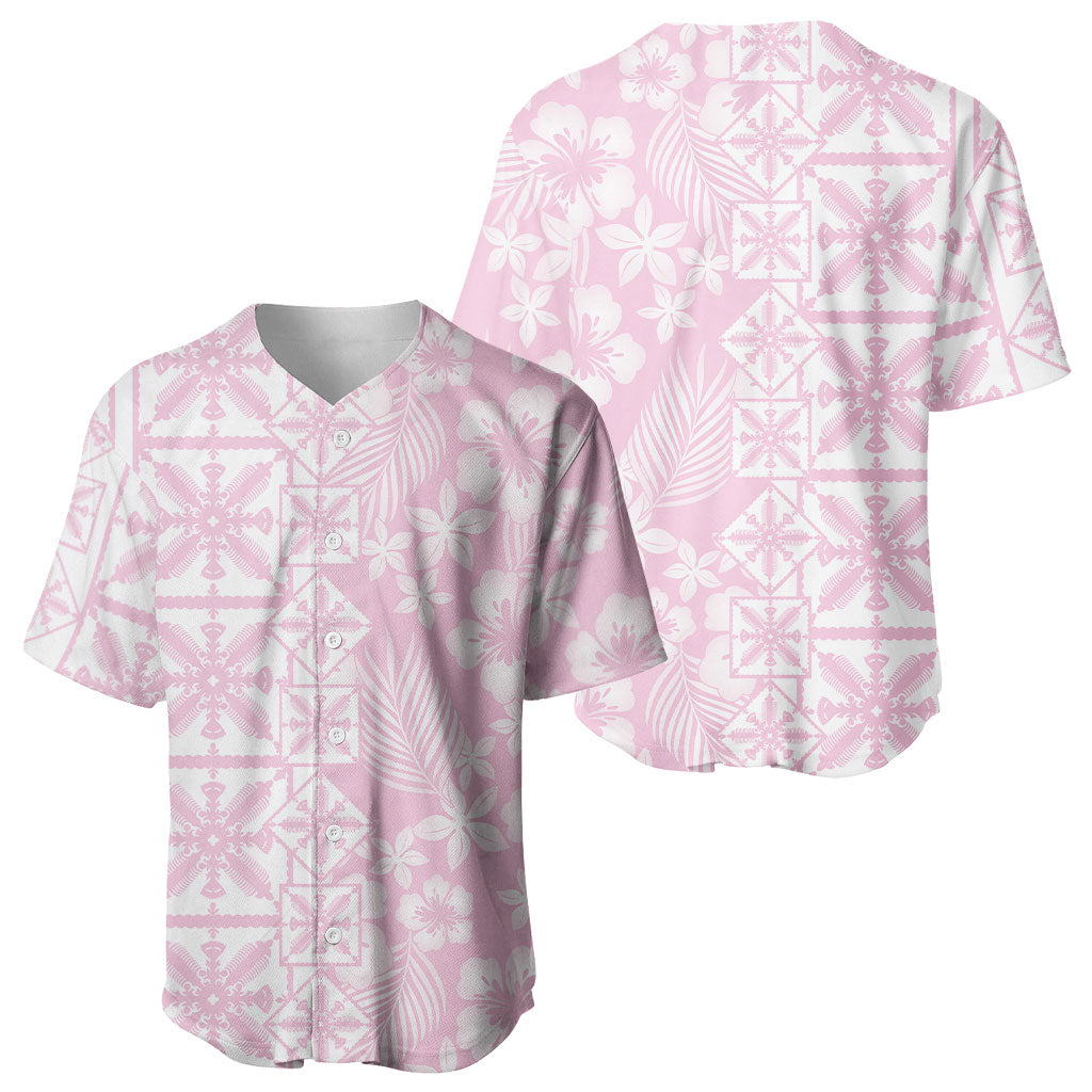 Pastel Pink Kahili Quilt Hawaii Baseball Jersey Tropical Flower Seamless Half Style