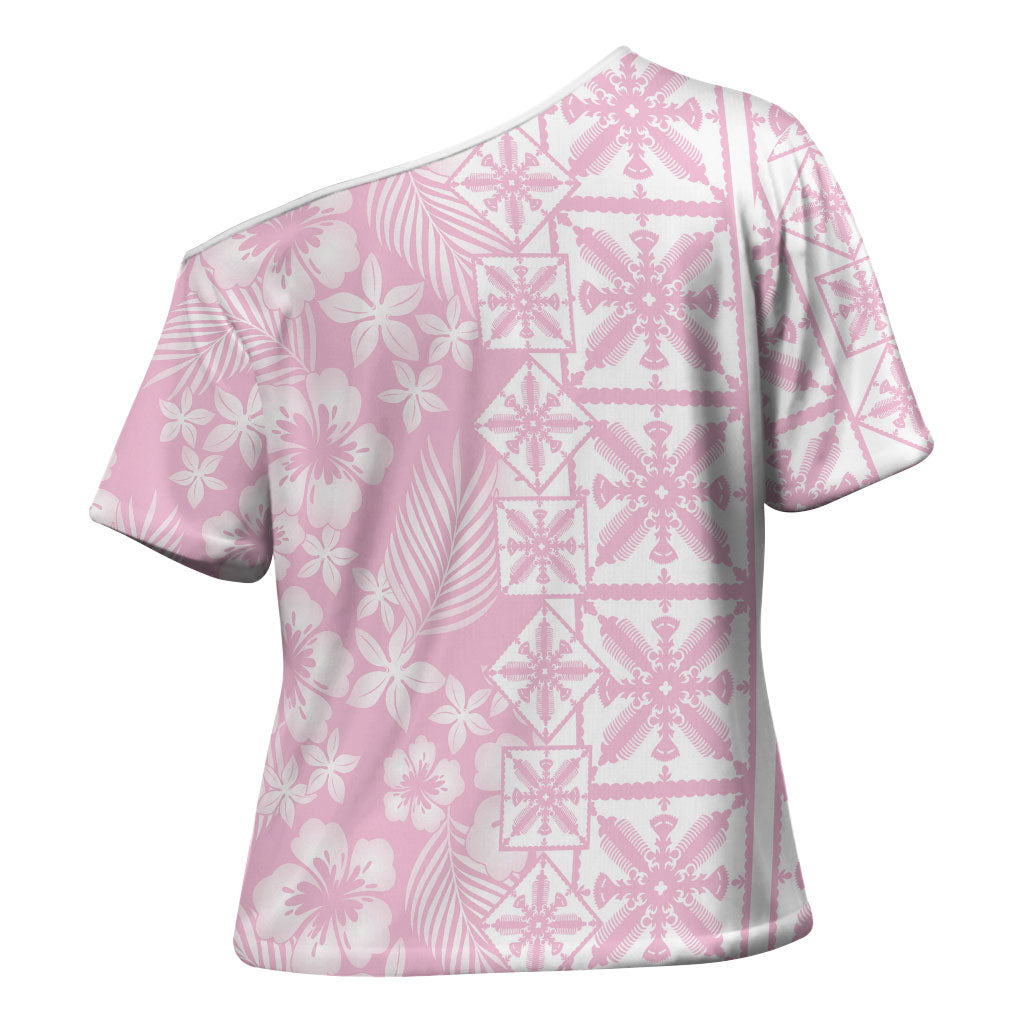 Pastel Pink Kahili Quilt Hawaii Cross Shoulder Shirt Tropical Flower Seamless Half Style