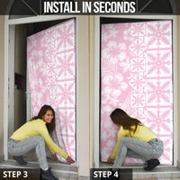 Pastel Pink Kahili Quilt Hawaii Door Cover Tropical Flower Seamless Half Style