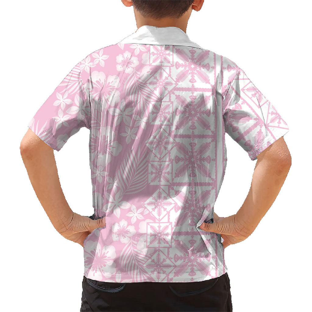 Pastel Pink Kahili Quilt Hawaii Family Matching Mermaid Dress and Hawaiian Shirt Tropical Flower Seamless Half Style LT14 - Polynesian Pride