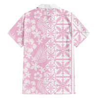 Pastel Pink Kahili Quilt Hawaii Family Matching Off The Shoulder Long Sleeve Dress and Hawaiian Shirt Tropical Flower Seamless Half Style LT14 - Polynesian Pride
