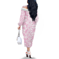 Pastel Pink Kahili Quilt Hawaii Family Matching Off The Shoulder Long Sleeve Dress and Hawaiian Shirt Tropical Flower Seamless Half Style LT14 - Polynesian Pride
