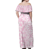 Pastel Pink Kahili Quilt Hawaii Family Matching Off Shoulder Maxi Dress and Hawaiian Shirt Tropical Flower Seamless Half Style LT14 - Polynesian Pride