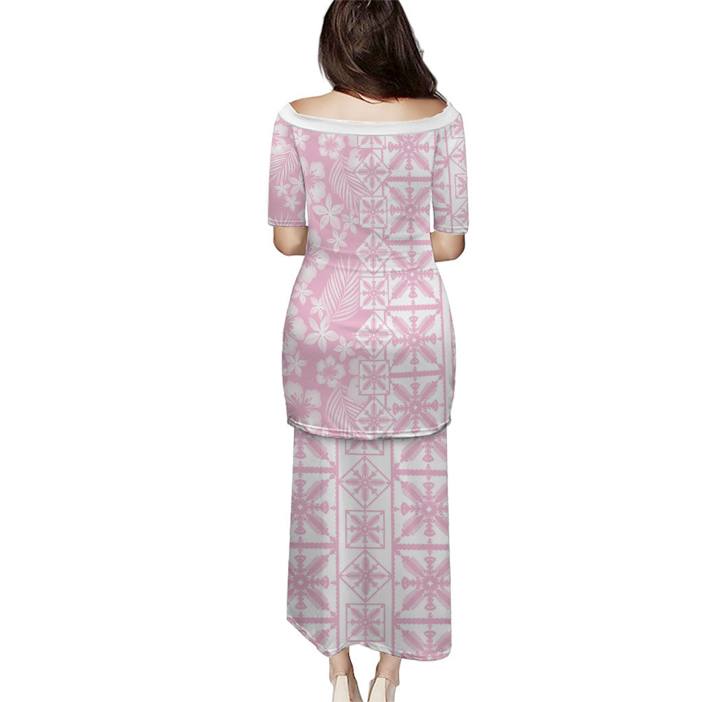 Pastel Pink Kahili Quilt Hawaii Family Matching Puletasi and Hawaiian Shirt Tropical Flower Seamless Half Style LT14 - Polynesian Pride