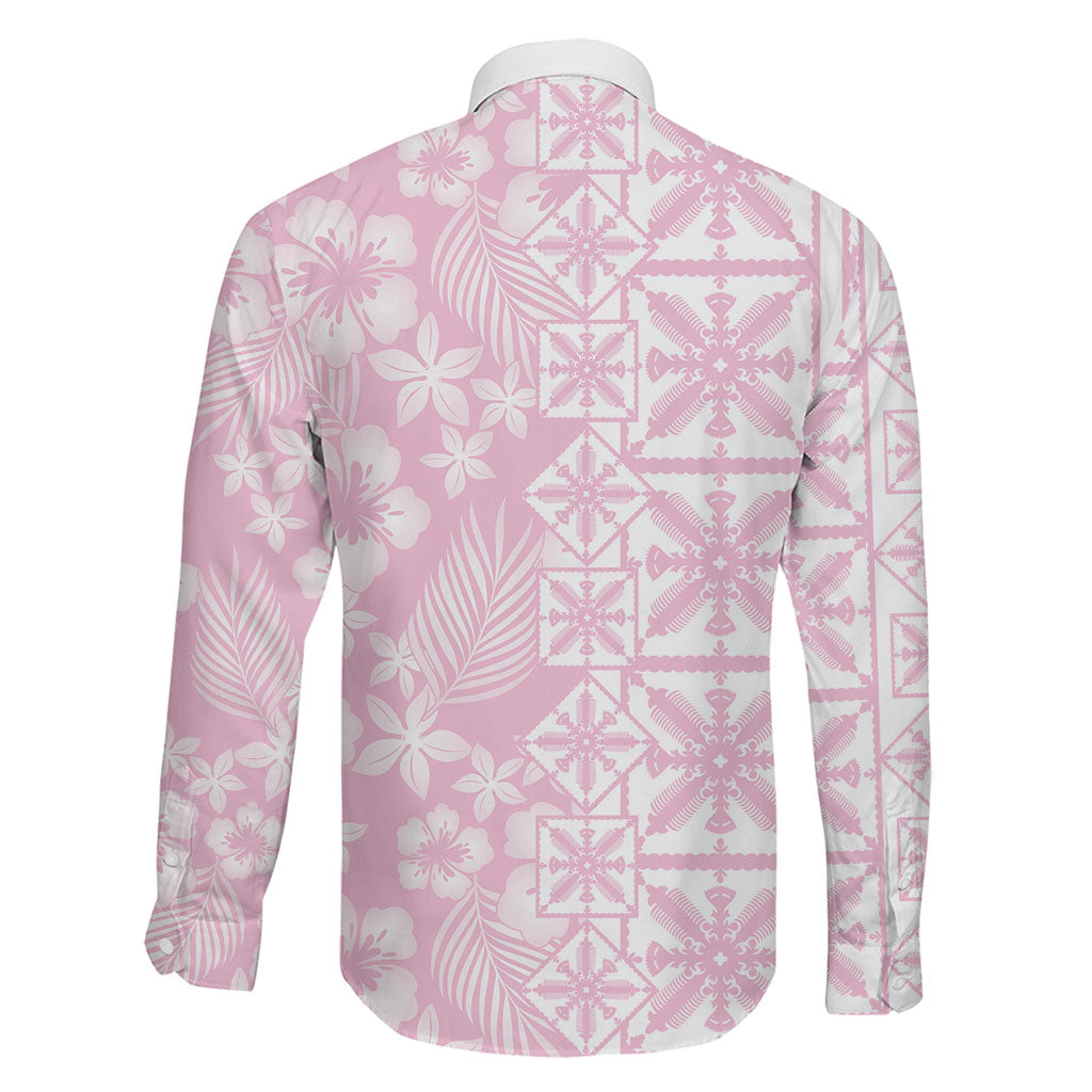 Pastel Pink Kahili Quilt Hawaii Family Matching Short Sleeve Bodycon Dress and Hawaiian Shirt Tropical Flower Seamless Half Style LT14 - Polynesian Pride