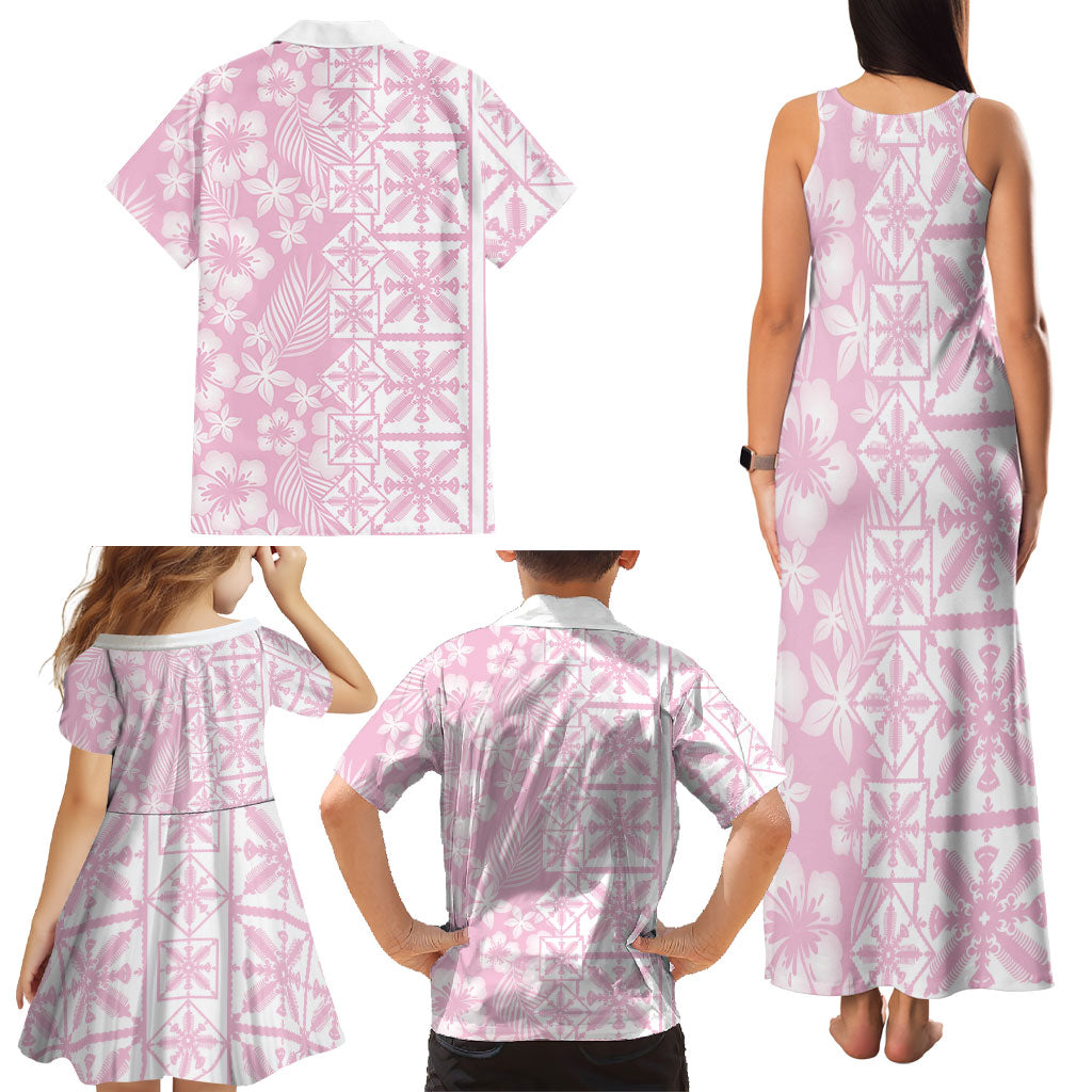 Pastel Pink Kahili Quilt Hawaii Family Matching Tank Maxi Dress and Hawaiian Shirt Tropical Flower Seamless Half Style LT14 - Polynesian Pride