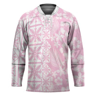 Pastel Pink Kahili Quilt Hawaii Hockey Jersey Tropical Flower Seamless Half Style