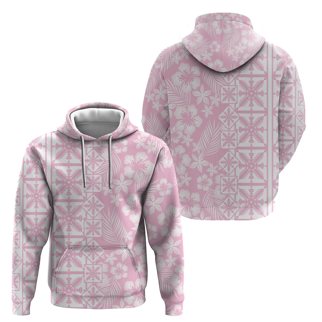 Pastel Pink Kahili Quilt Hawaii Hoodie Tropical Flower Seamless Half Style