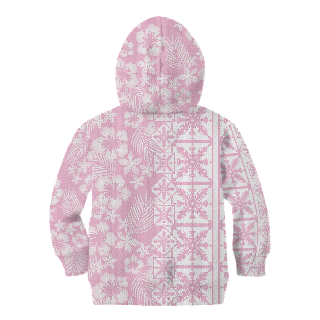 Pastel Pink Kahili Quilt Hawaii Kid Hoodie Tropical Flower Seamless Half Style