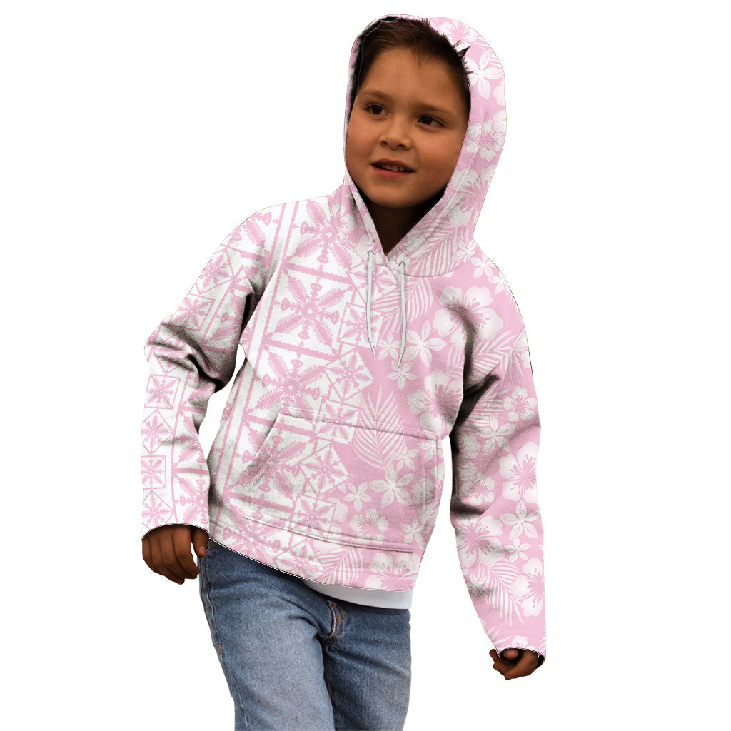 Pastel Pink Kahili Quilt Hawaii Kid Hoodie Tropical Flower Seamless Half Style