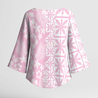 Pastel Pink Kahili Quilt Hawaii Kimono Sleeve Blouse Tropical Flower Seamless Half Style