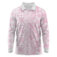 Pastel Pink Kahili Quilt Hawaii Long Sleeve Polo Shirt Tropical Flower Seamless Half Style