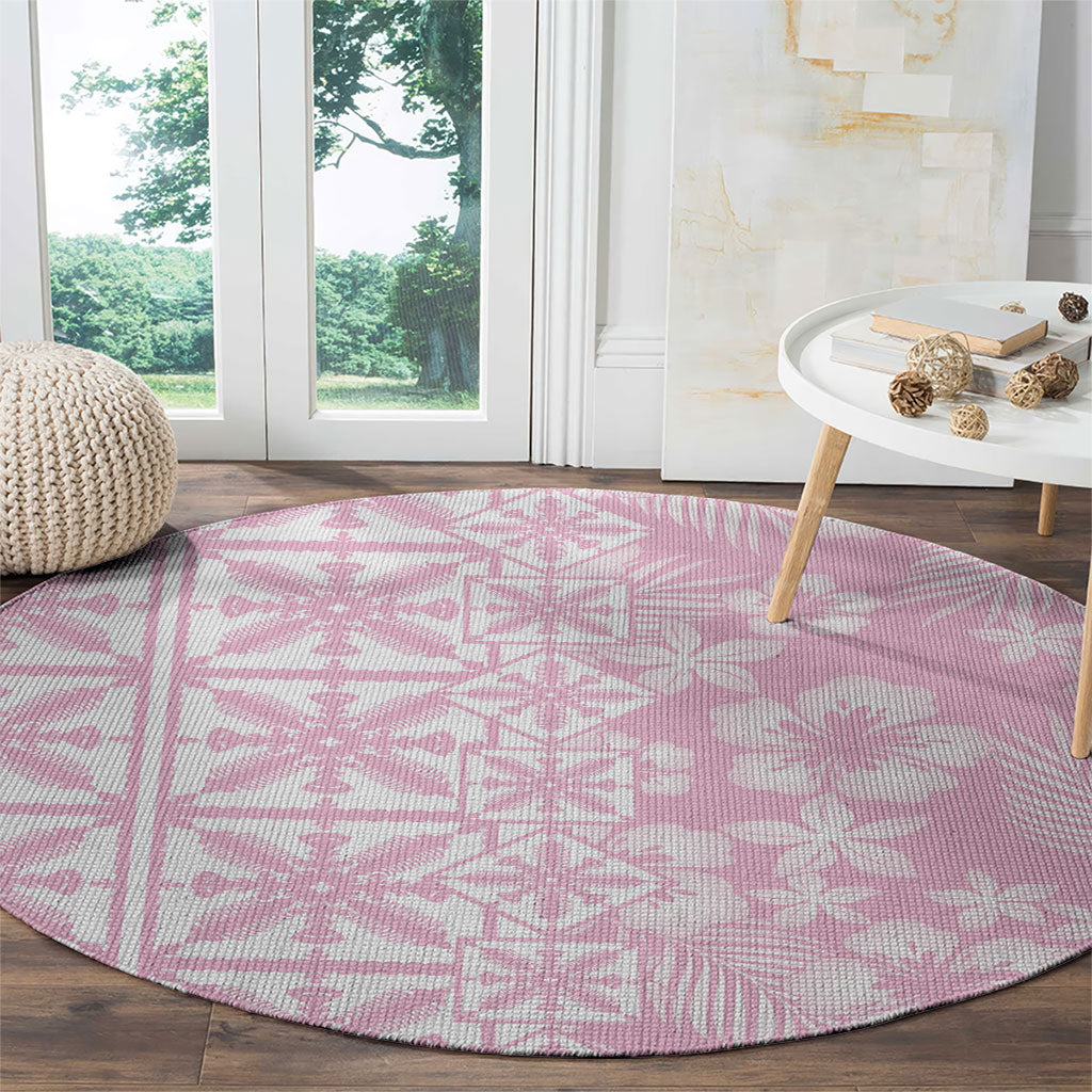 Pastel Pink Kahili Quilt Hawaii Round Carpet Tropical Flower Seamless Half Style