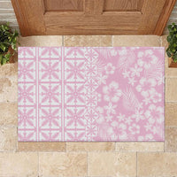 Pastel Pink Kahili Quilt Hawaii Rubber Doormat Tropical Flower Seamless Half Style
