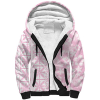 Pastel Pink Kahili Quilt Hawaii Sherpa Hoodie Tropical Flower Seamless Half Style