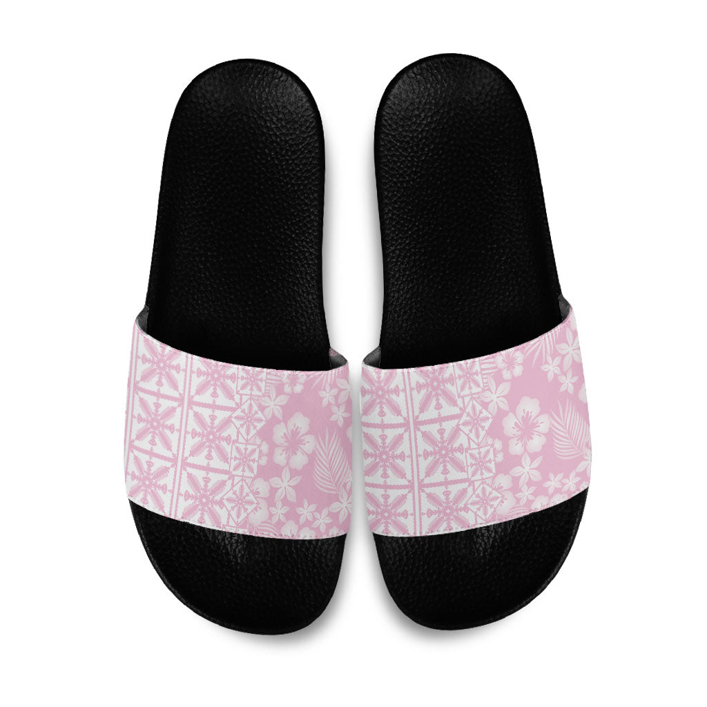 Pastel Pink Kahili Quilt Hawaii Slide Sandals Tropical Flower Seamless Half Style