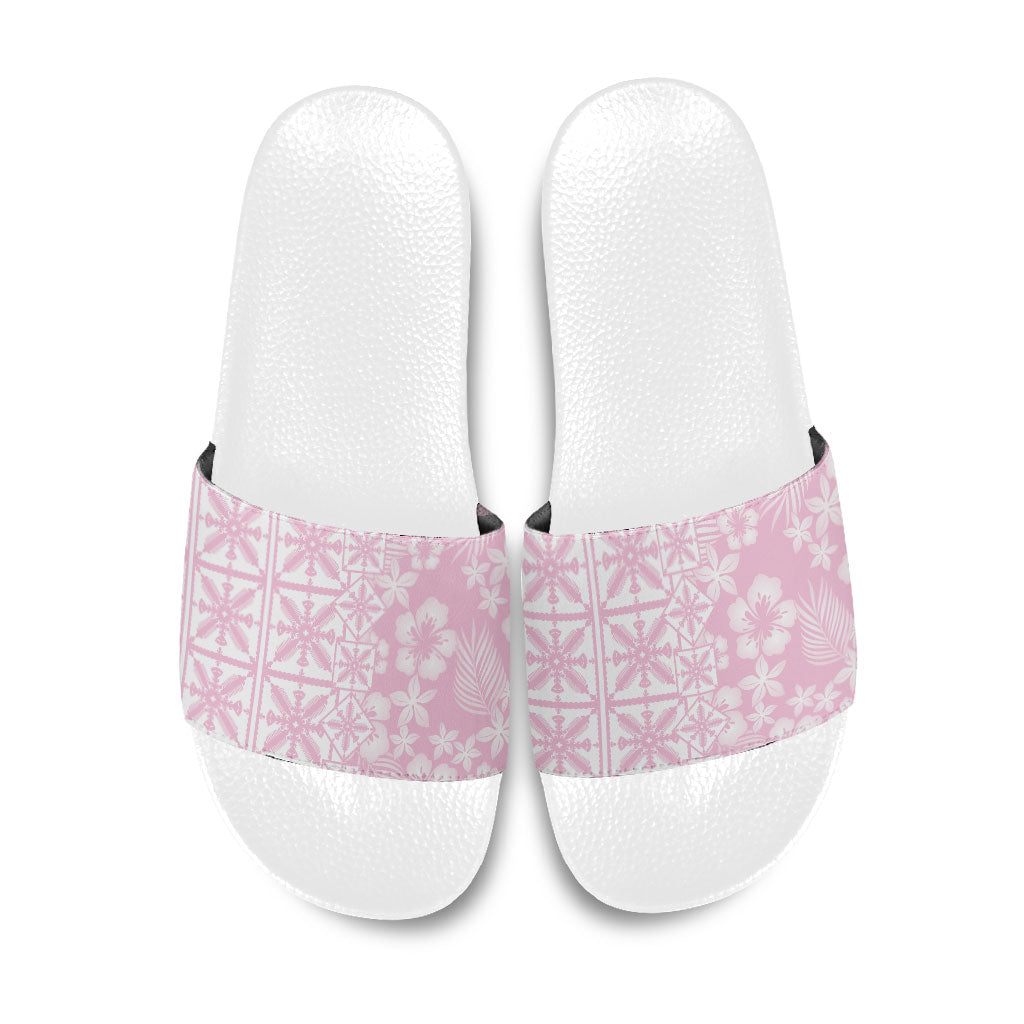 Pastel Pink Kahili Quilt Hawaii Slide Sandals Tropical Flower Seamless Half Style