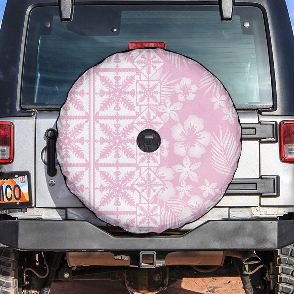 Pastel Pink Kahili Quilt Hawaii Spare Tire Cover Tropical Flower Seamless Half Style