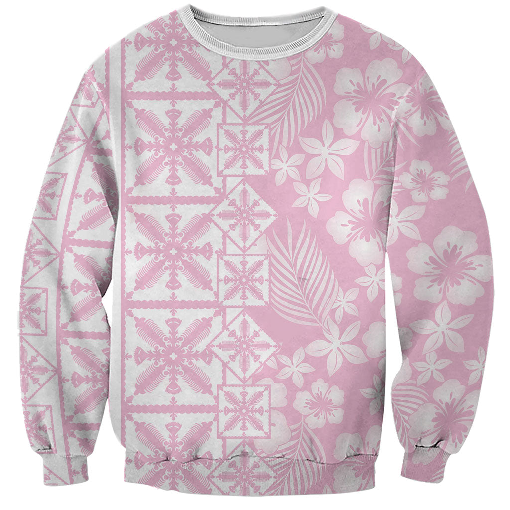 Pastel Pink Kahili Quilt Hawaii Sweatshirt Tropical Flower Seamless Half Style