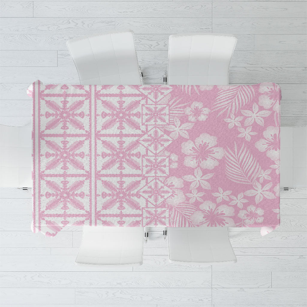 Pastel Pink Kahili Quilt Hawaii Tablecloth Tropical Flower Seamless Half Style