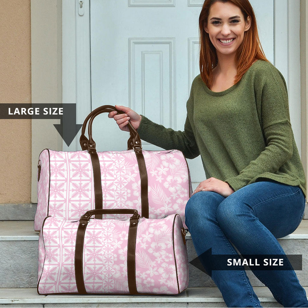 Pastel Pink Kahili Quilt Hawaii Travel Bag Tropical Flower Seamless Half Style