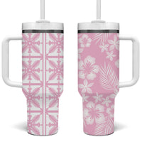 Pastel Pink Kahili Quilt Hawaii Tumbler With Handle Tropical Flower Seamless Half Style