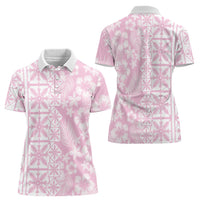 Pastel Pink Kahili Quilt Hawaii Women Polo Shirt Tropical Flower Seamless Half Style