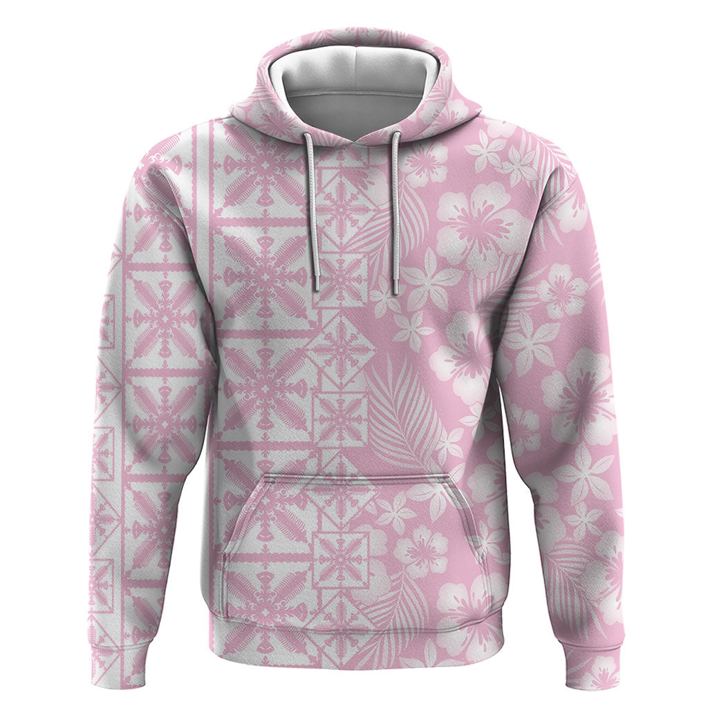 Pastel Pink Kahili Quilt Hawaii Zip Hoodie Tropical Flower Seamless Half Style