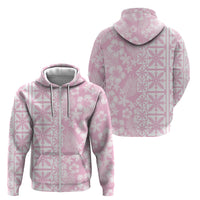 Pastel Pink Kahili Quilt Hawaii Zip Hoodie Tropical Flower Seamless Half Style