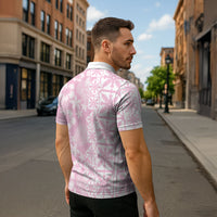 Pastel Pink Kahili Quilt Hawaii Zipper Polo Shirt Tropical Flower Seamless Half Style