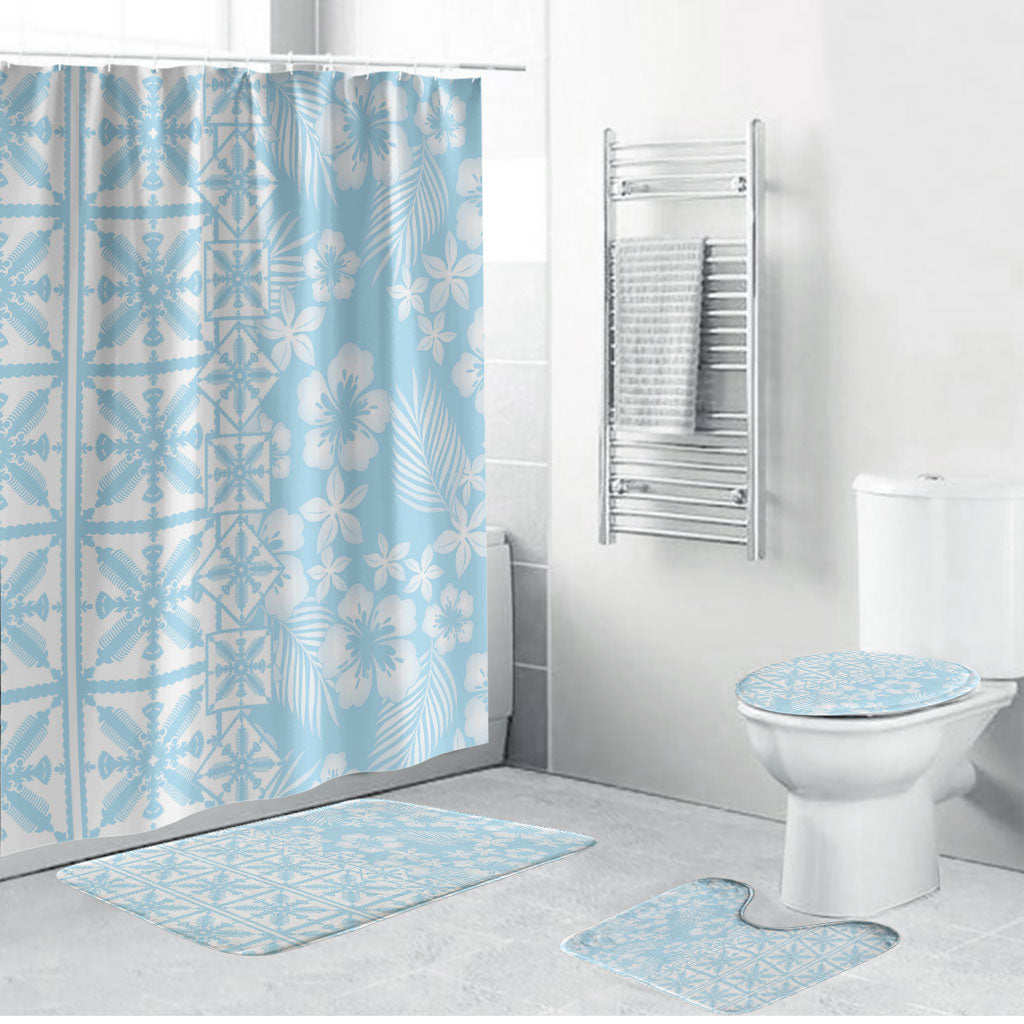 Pastel Blue Kahili Quilt Hawaii Bathroom Set Tropical Flower Seamless Half Style